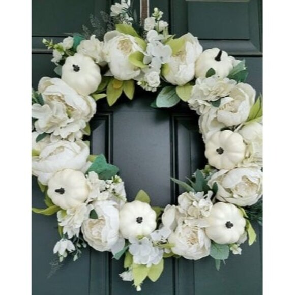 New Floral Wreath, Door Wreath, 20'' Artificial White Peony Hydrangea Wreath